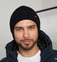 Шапка - ушанка зимняя вязаная с отворотом (Черный)