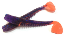 Приманка силиконовая Аваруна двухцветная (025, Фиолетовый с блестками/Красный хвост)