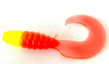 Приманка силиконовая Твистер №1 3,5см двухцветная (011, Лимонный/Красный хвост)