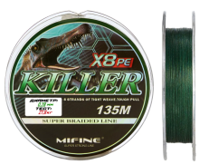 Плетеный шнур Mifine Killer X8pe 135м зеленый