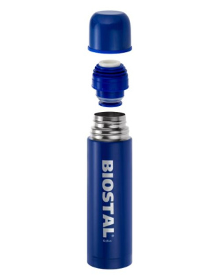 Термос Biostal 1,0л c узким горлом с кнопкой синий