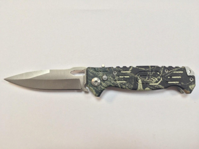 Нож складной Stainless зеленый камуфляж в чехле