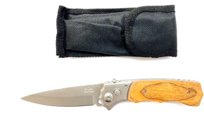 Нож складной Stainless средний дерево в чехле